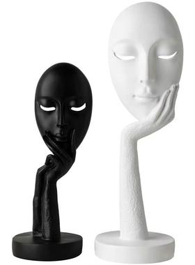 北欧创意抽象黑白艺术人脸面具摆件客厅酒柜装饰品人物雕塑工艺品
