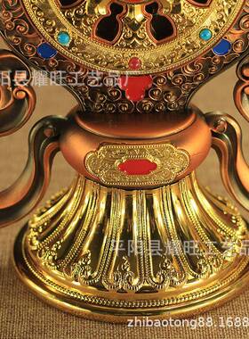 特大摆铜合金彩绘002镀金双法鹿轮堂供具宝件法器小号