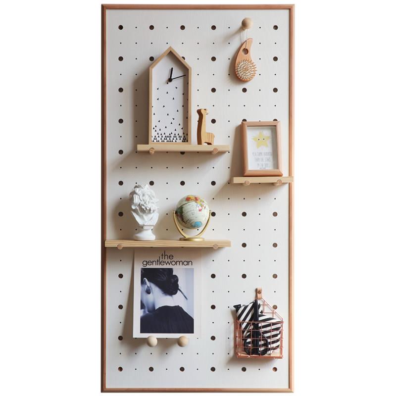 Wooden hole panel Nordic interior wall decoration porch wall hanging rack custom partition storage display rack