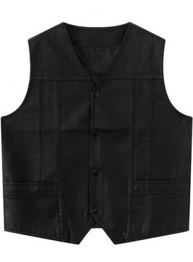 C 27877 Men's deep V-neck leather vest 士深 V 领皮背心