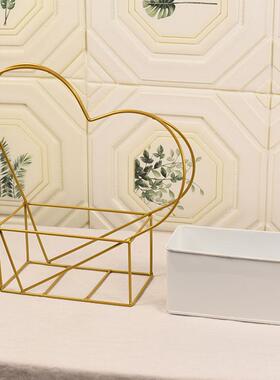 金色爱心镀锌几何手提花篮鲜花包装材料爱心花艺铁艺