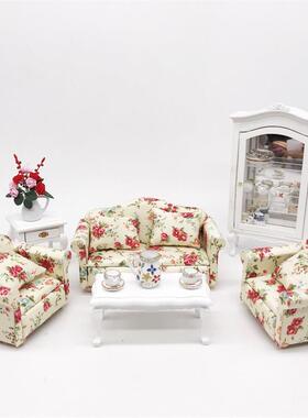 1：12娃娃屋迷你家具dollhouse沙发3件套带靠枕