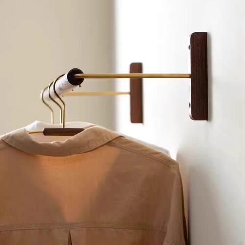 北美黑胡桃实木挂衣架服装店挂衣杆墙上壁挂衣帽架展示架展示衣架 - 图0