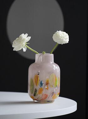中古高级感彩色小花瓶玻璃水养插花精致艺术花器摆件小号鲜花瓶