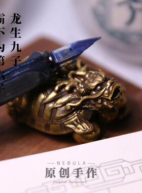 纯黄铜复古做旧手工空心霸下龙龟摆件个性茶宠玄武文房镇纸手把件