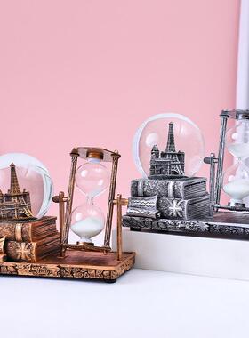 新品创意复古铁塔水晶球沙漏摆件发光水球音乐盒计时器桌面装饰品