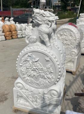 石雕大象门墩抱鼓石一对天然汉白玉石鼓庭院门口貔貅麒麟家用摆件