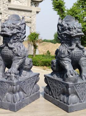 石雕麒麟一对青石石头龙爪别墅庭院家用看门大门口雕塑摆件