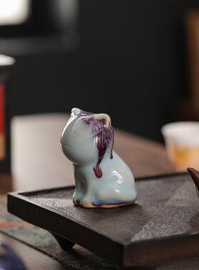 创意猫咪小摆件陶瓷可爱茶宠摆件茶玩趣味治愈家居桌面玄关装饰品