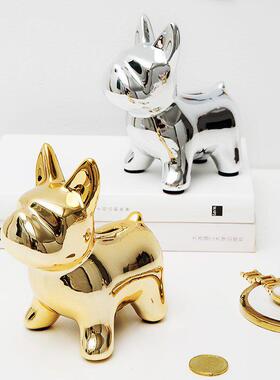 北欧ins陶瓷工艺品斗牛犬狗存钱罐家居装饰品可爱创意存钱筒摆件