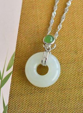 5236配证田书天然汉石平安环吊坠项链女服旗袍文艺复玉古和玉项饰