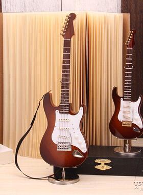 木制迷你电吉他模型摆件家居送老师男女朋友生日礼物1/6兵人BJD用