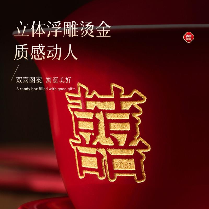 Wedding red lipstick tea serving bowls, cups and chopsticks set