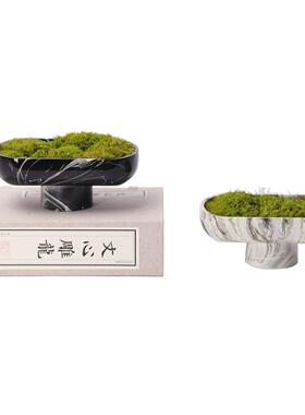 创意新中式现代简约售楼处样板间博古架黑白高脚树脂果盘苔藓摆件