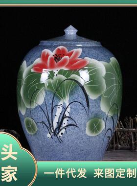 陶瓷米缸大号带盖家用50/100斤储物老式水缸泡菜坛