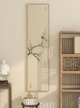 新中式禅意玄关装饰画原木风茶室壁画禅意走廊挂画竖版鱼图荷花