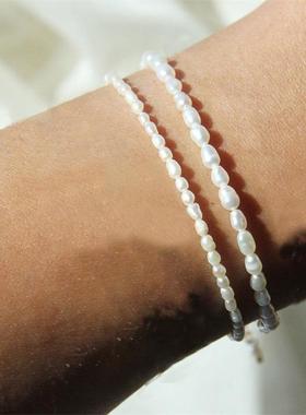 欧美跨境亚马逊ins风珍珠手链小众气质串珠钛钢手链椭圆珍珠手饰
