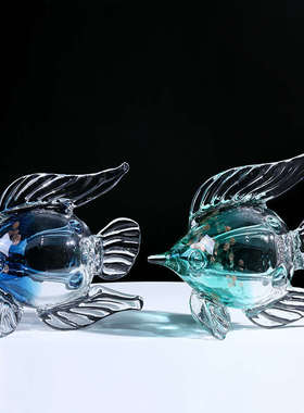 现代简约北欧轻奢彩色玻璃琉璃旗鱼摆件酒柜玄关电视柜饰品礼品