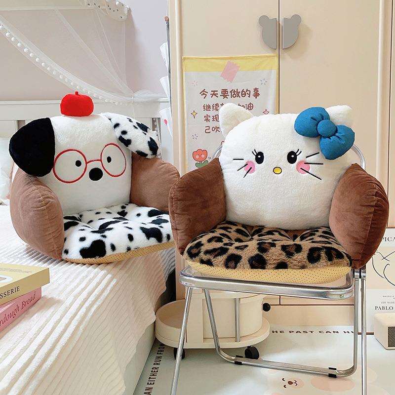 Big-eared dog leopard print seat cushion, backrest, integrated chair cushion, office cushion, dormitory seat butt cushion, bay window pouf
