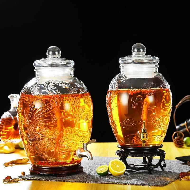 Transparent glass soaking wine bottle with faucet 10kg 20kg soaking medicinal wine jar wine making container glass sealed jar