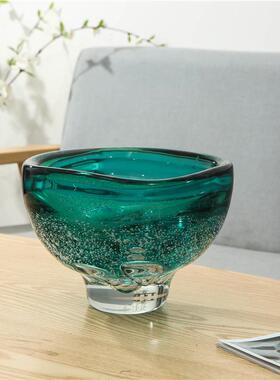 轻奢意式气泡蓝色琉璃花瓶 样板房客厅摆件桌面纹理家居插花花器