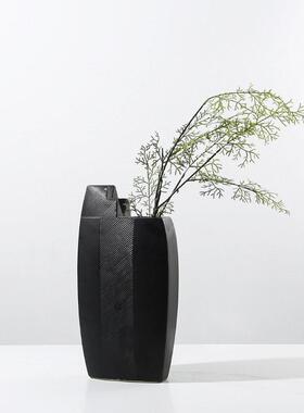 新中式简约黑色素烧陶瓷花样板间家居摆件玄关客厅插花装饰花器