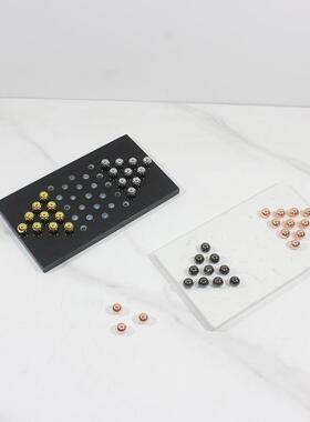 现代简约创意大理石金属棋子棋盘客厅摆件样板房茶几创意软装饰品