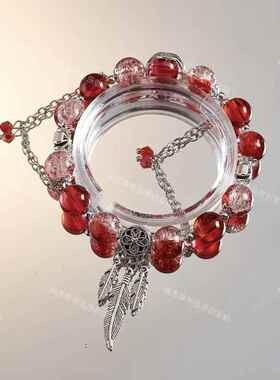 2026爆款国风绯红碎花系列手链甜美赤皇冠高颜值ins送女友手链礼