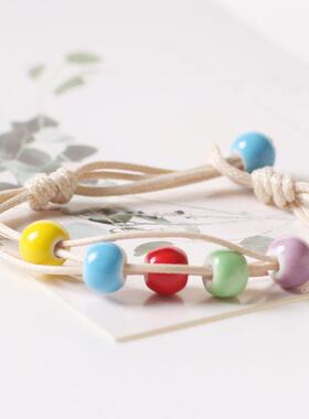 甜美陶瓷首饰 女款扣式手串编织珠子手链 民族风地摊饰品学生女