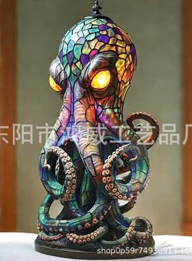 跨境usb插头带开关雕像装饰工艺品节日氛围led夜灯树脂章鱼摆件