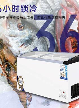 冰柜商用雪糕冰淇淋柜玻璃带灯展示冷柜冷藏冷冻饮料卧式岛柜超市