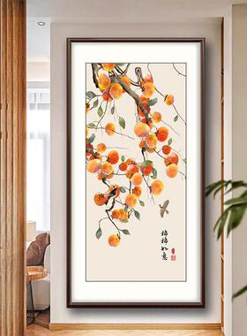 事事如意新中式入户玄关装饰画 画竖版国画 画过道走廊进门挂画