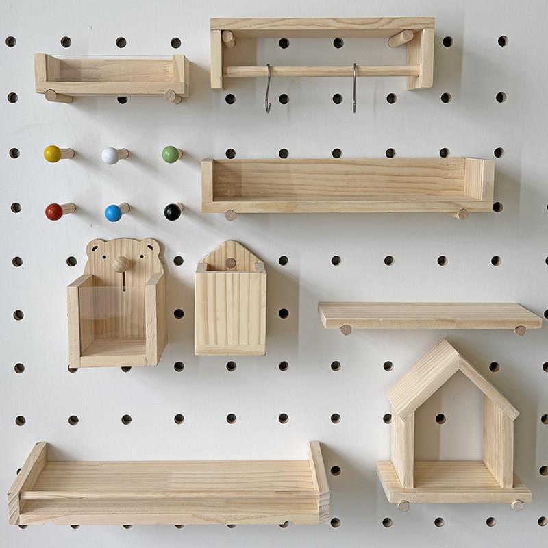Solid wood hole board accessories storage rack custom hook matchstick round hole wooden stick laminate partition wooden