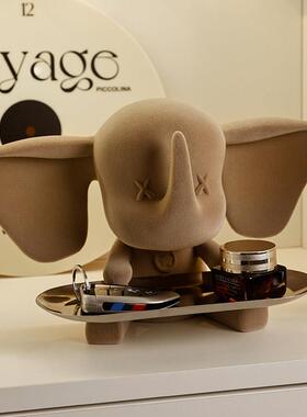 轻奢小飞象玄关钥匙收纳结婚礼物托 托盘高挡摆件入户装饰品客厅