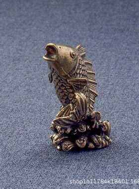 纯铜载鲤鱼摆件黄铜金属小金鱼工艺品家居鲤鱼跳龙门摆饰摆摊爆款