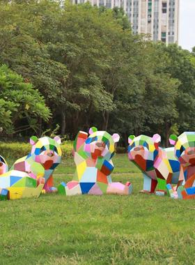 户外彩绘几何熊猫雕塑小区售楼部彩色块面动物玻璃钢雕塑景观装饰