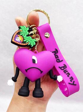 Fashion 3D Cute Bad Bunny Heart Keychain Keyring For Women M