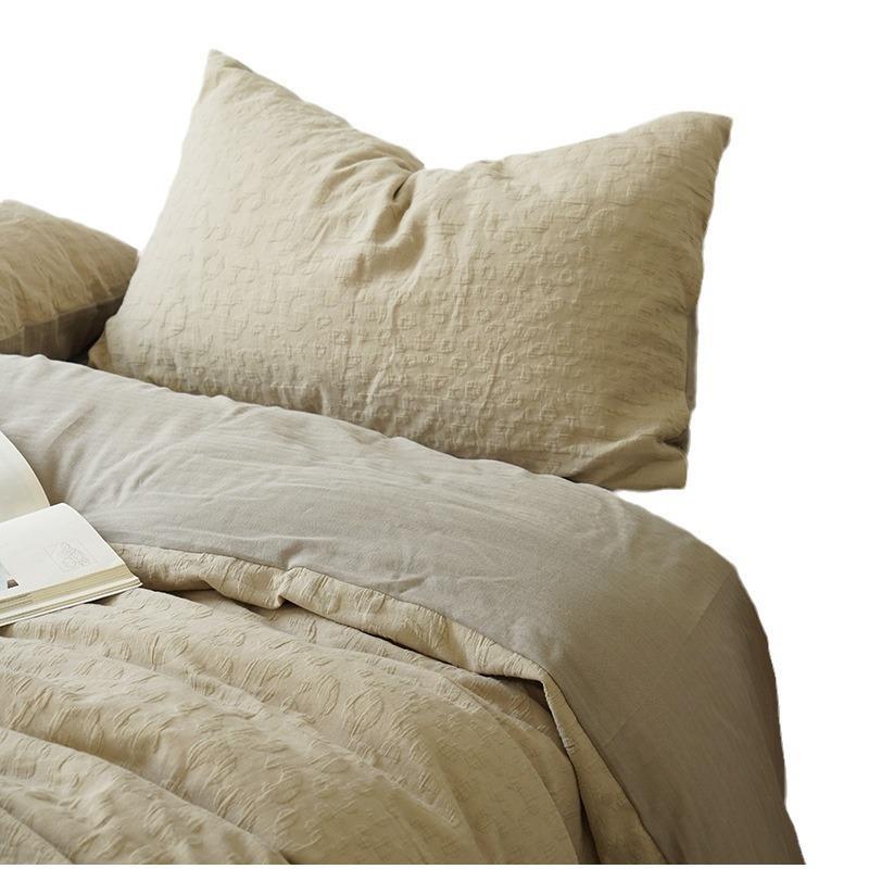 Category A preferred double-layer yarn jacquard cotton four-piece set pure cotton Japanese-style skin-friendly naked sleeping hotel bed and breakfast bedding
