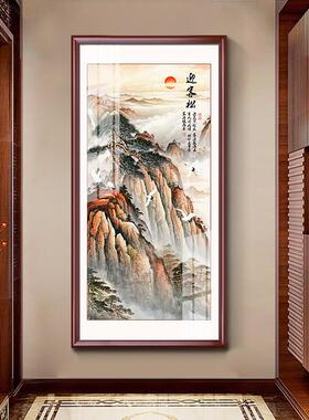 国画山水画中国风玄关装饰画办公室竖版迎客松过道壁画新中式挂画