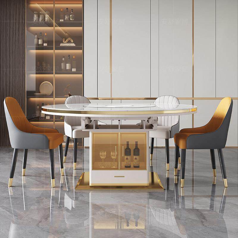 岩板餐桌椅组合家用小户型现代简约多功能伸缩内嵌转盘电磁炉圆桌,淘宝优惠券,粉丝福利购,淘宝优惠卷