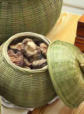 竹编制品鸡蛋篮零食篮家用收纳筐带盖子茶叶罐水果南瓜篮创意竹筐