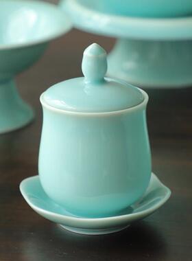 龙泉青瓷圣水杯佛前供杯陶瓷莲花供佛杯观音水杯供奉净水杯摆件