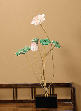 中式书房酒柜荷花摆件装饰品高档清新摆件家居客厅电视柜创意新