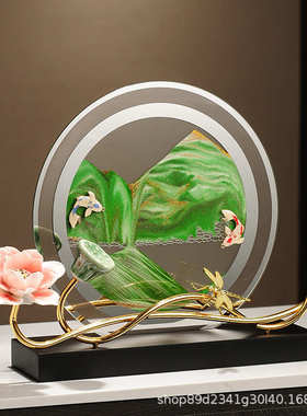 荷塘夜色流沙画摆件高档新中式禅意客厅酒柜电视柜博古架装饰摆设