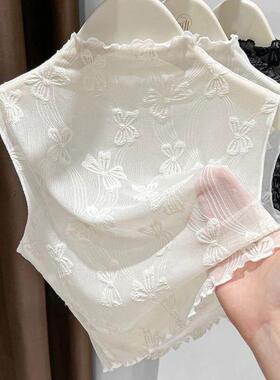 叠穿蕾丝假领子女百搭高档木耳边半高领无袖背心网纱打底衫内搭