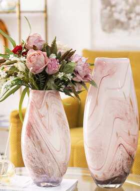 现代轻奢粉色流纹琉璃花瓶摆件艺术客厅玄关电视柜餐桌家居装饰品