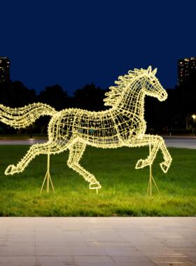 新年迎春吉祥雕塑2025马年大吉铁艺马相框摆件小区园区商场装饰品