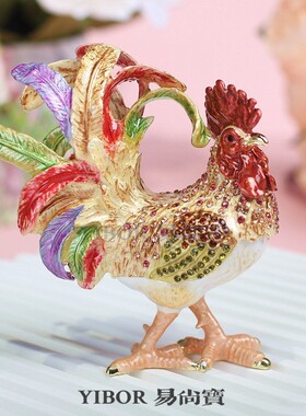 金属珐琅首饰盒七宝烧手工艺品家居饰品中式凤尾公鸡招财摆件礼品