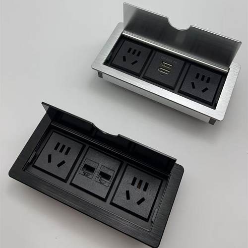 铝合金台面办公会议桌线盒信息电源插板桌面插座面板嵌入式多功能 - 图2