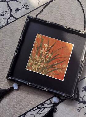 法式中古风流苏实木背景墙高级感小众艺术装饰画挂画小尺寸兰花